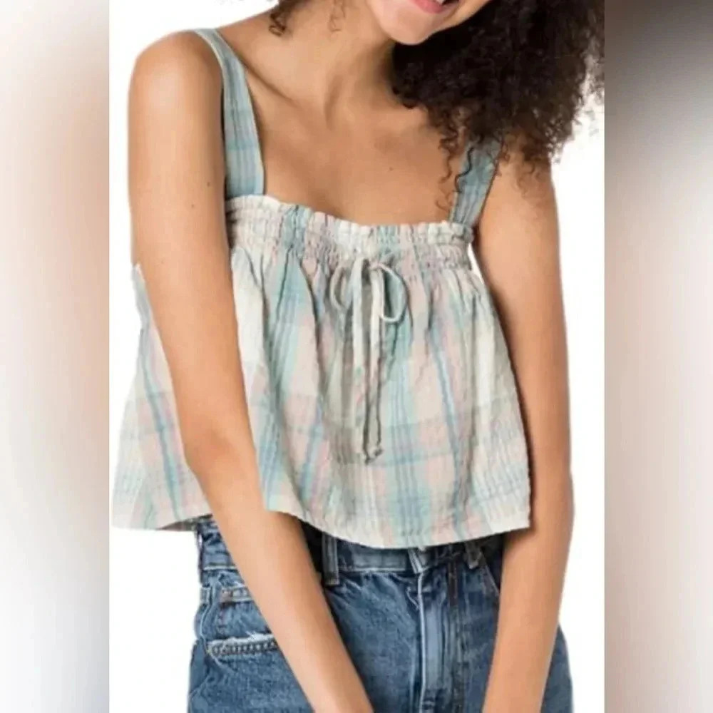 American Eagle Pastel Plaid Swing Cami Crop Top Size S - NWOT